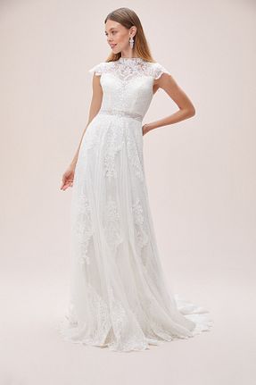 لباس عروس بژ زنانه دانتل Oleg Cassini - کد 52280388