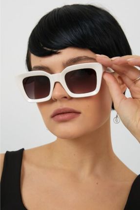 عینک آفتابی بژ زنانه 48 UV400 آستات مات هندسی کد 282820335