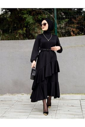 لباس اسلامی مشکی زنانه آسیمتریک بافت مخلوط پلی استر کد 283570127