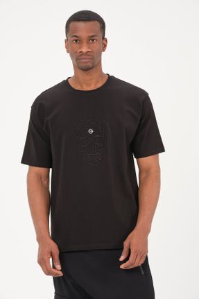 تی شرت مشکی مردانه رگولار یقه خدمه تکی کد 283170377