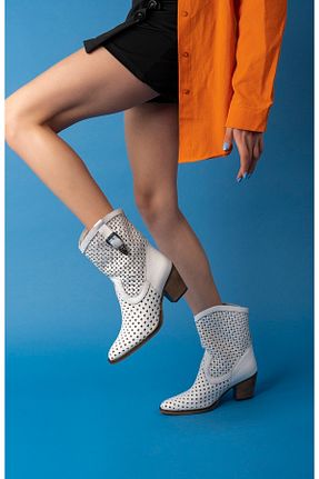 بوت / نیم بوت سفید زنانه چرم خالص PASSAGE SHOES - کد 283602002