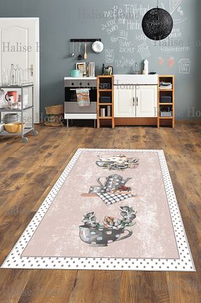 فرش آشپزخانه صورتی پلی استر Halise Home - کد 283646478
