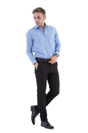 پیراهن آبی مردانه یقه کلاسیک ModaPlaza - کد 148468185