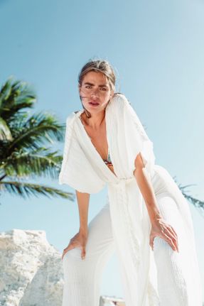 لباس ساحلی سفید زنانه پنبه (نخی) کد 283737441