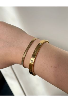 دستبند استیل طلائی زنانه فولاد ( استیل ) کد 284958530