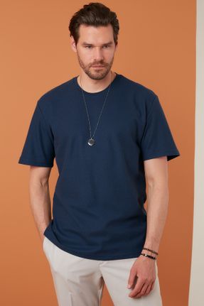 تی شرت سرمه ای مردانه رگولار یقه گرد پنبه (نخی) کد 284057267