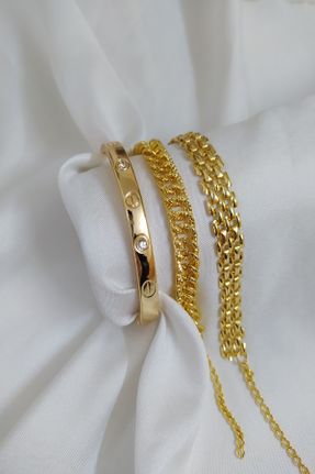 دستبند استیل طلائی زنانه روکش طلا کد 285332101