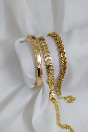 دستبند استیل طلائی زنانه روکش طلا کد 285347787