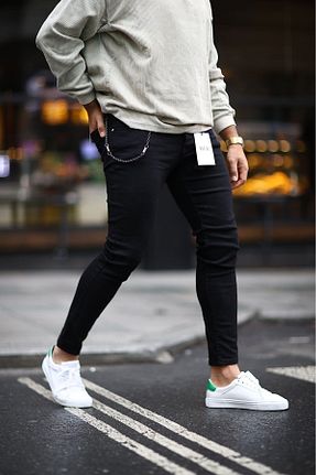 شلوار جین مشکی مردانه پاچه تنگ Denim Shorty - کد 286120498