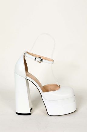 کفش مجلسی سفید زنانه چرم طبیعی پاشنه بلند ( +10 cm) پاشنه پلت فرم کد 286151870