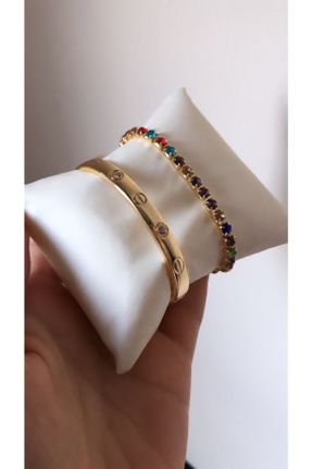 دستبند جواهر طلائی زنانه فولاد ( استیل ) کد 286266252