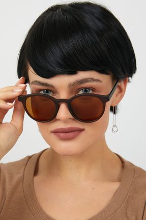 عینک آفتابی قهوه ای زنانه 50 UV400 پلاستیک سایه روشن بیضی کد 286321826
