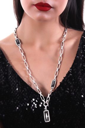 گردنبند جواهر طوسی زنانه روکش نقره کد 43320679