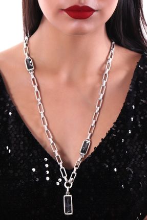 گردنبند جواهر طوسی زنانه روکش نقره کد 43320679