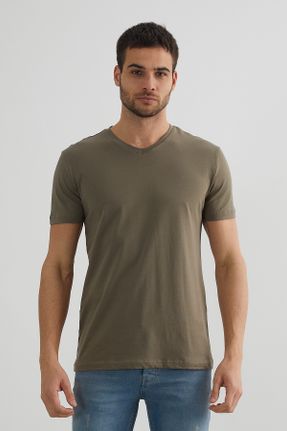 تی شرت خاکی مردانه یقه هفت کد 286122785