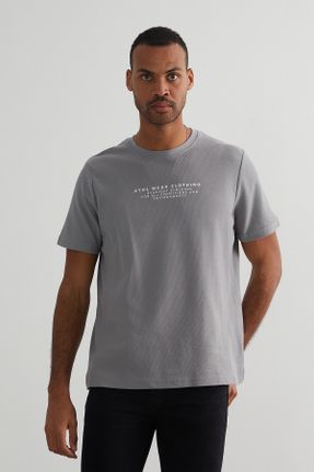 تی شرت طوسی مردانه یقه گرد کد 286123077