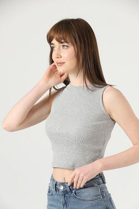 بلوز طوسی زنانه ساده TİODES - کد 286345595