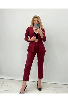 ست بالاتنه و پائین تنه زرشکی زنانه بافتنی Genel Markalar - کد 285734034