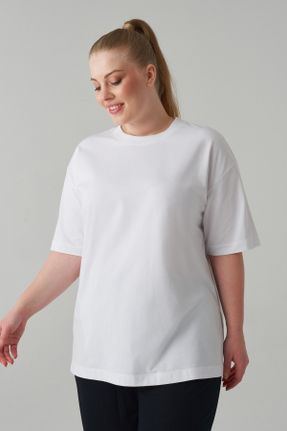 تی شرت سفید زنانه اورسایز بافتنی کد 286986769