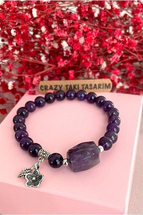 دستبند جواهر بنفش زنانه سنگ طبیعی CRAZY TAKI TASARIM - کد 222189364