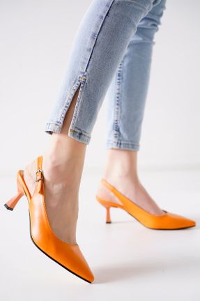 کفش استایلتو نارنجی پاشنه نازک پاشنه متوسط ( 5 - 9 cm ) کد 287175384