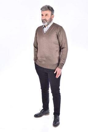 پلیور قهوه ای مردانه ساده LASEİ YUN - کد 72281481