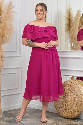 لباس سایز بزرگ بنفش زنانه شیفون XXL BUTİK - کد 289236770