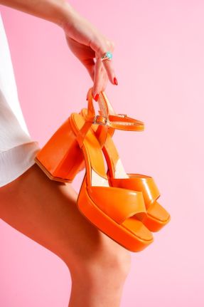 کفش پاشنه بلند پر نارنجی زنانه پاشنه بلند ( +10 cm) پارچه نساجی پاشنه پر کد 289570014
