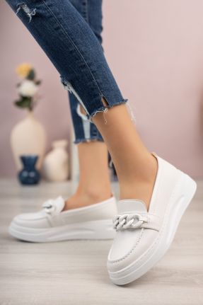 کفش کژوال سفید زنانه پارچه نساجی پاشنه کوتاه ( 4 - 1 cm ) پاشنه ساده کد 264045147