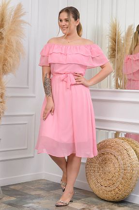 لباس سایز بزرگ صورتی زنانه شیفون Genel Markalar - کد 289232597
