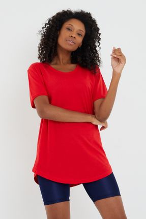 تی شرت قرمز زنانه اسلیم فیت یقه گشاد تکی بیسیک کد 289835246