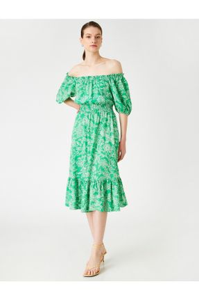 لباس سبز زنانه بافتنی ویسکون Fitted شانه باز کد 290074029