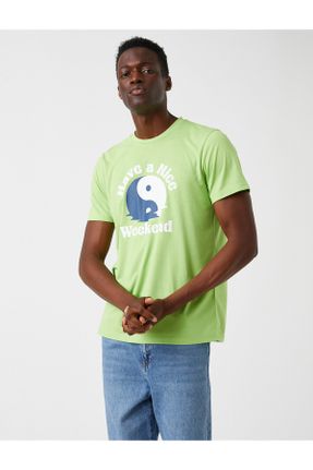 تی شرت سبز مردانه رگولار یقه گرد پلی استر تکی کد 290490732