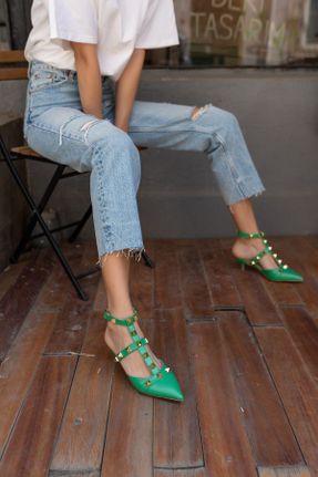 کفش پاشنه بلند کلاسیک سبز زنانه چرم مصنوعی پاشنه نازک پاشنه کوتاه ( 4 - 1 cm ) کد 291157010