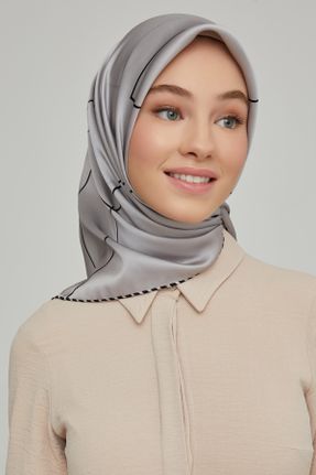 روسری سفید ساتن ابریشم کرپ 90 x 90 طرح هندسی کد 290554418