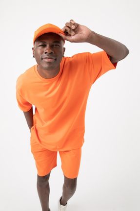 تی شرت نارنجی مردانه اورسایز یقه گرد پنبه - پلی استر بیسیک کد 293692017