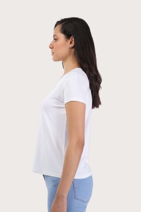 تی شرت سفید زنانه رگولار یقه هفت پنبه - پلی استر تکی بیسیک کد 55145436
