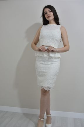لباس سفید زنانه بافتنی دانتل بند دار کد 95624482