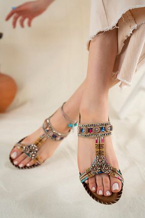 صندل بژ زنانه پاشنه ساده پاشنه متوسط ( 5 - 9 cm ) کد 286441835