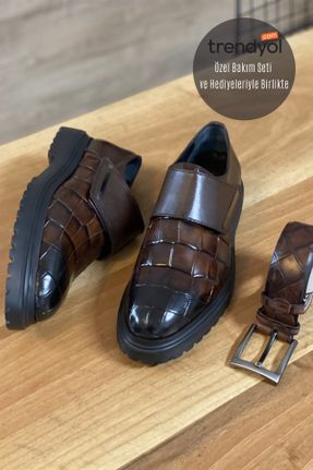 کفش کژوال قهوه ای مردانه چرم طبیعی پاشنه کوتاه ( 4 - 1 cm ) پاشنه ساده کد 196401276