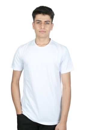تی شرت سفید مردانه اسلیم فیت یقه گرد پنبه (نخی) کد 299133486