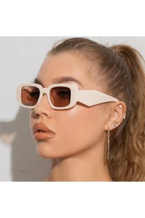 عینک آفتابی بژ زنانه 50 UV400 استخوان مات هندسی کد 299453941