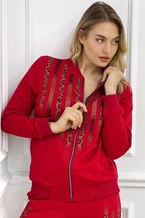 ست گرمکن سایز بزرگ قرمز زنانه پنبه ای RICH GLAM - کد 299591425