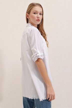 پیراهن سفید زنانه اورسایز GALAVİP - کد 240989984