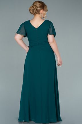 لباس مجلسی سایز بزرگ سبز زنانه یقه هفت شیفون رگولار آستین کوتاه کد 300931805