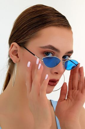 عینک آفتابی آبی زنانه 55 UV400 فلزی سایه روشن قطره ای کد 279098698