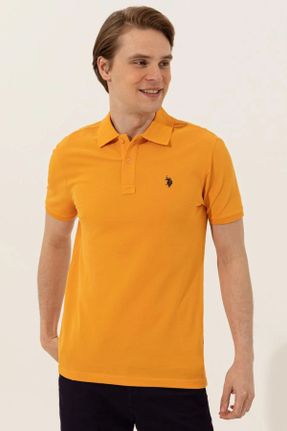 تی شرت زرد مردانه اسلیم فیت یقه پولو تکی کد 287406222