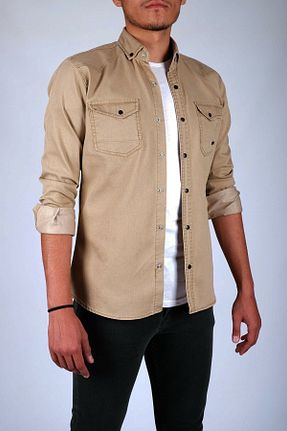 پیراهن بژ مردانه تنگ çerme - کد 149384842