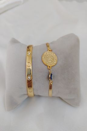 دستبند استیل طلائی زنانه روکش طلا کد 301305335