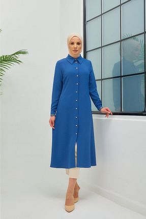 تونیک حجاب سرمه ای زنانه مخلوط پلی استر Wazze - کد 301936816